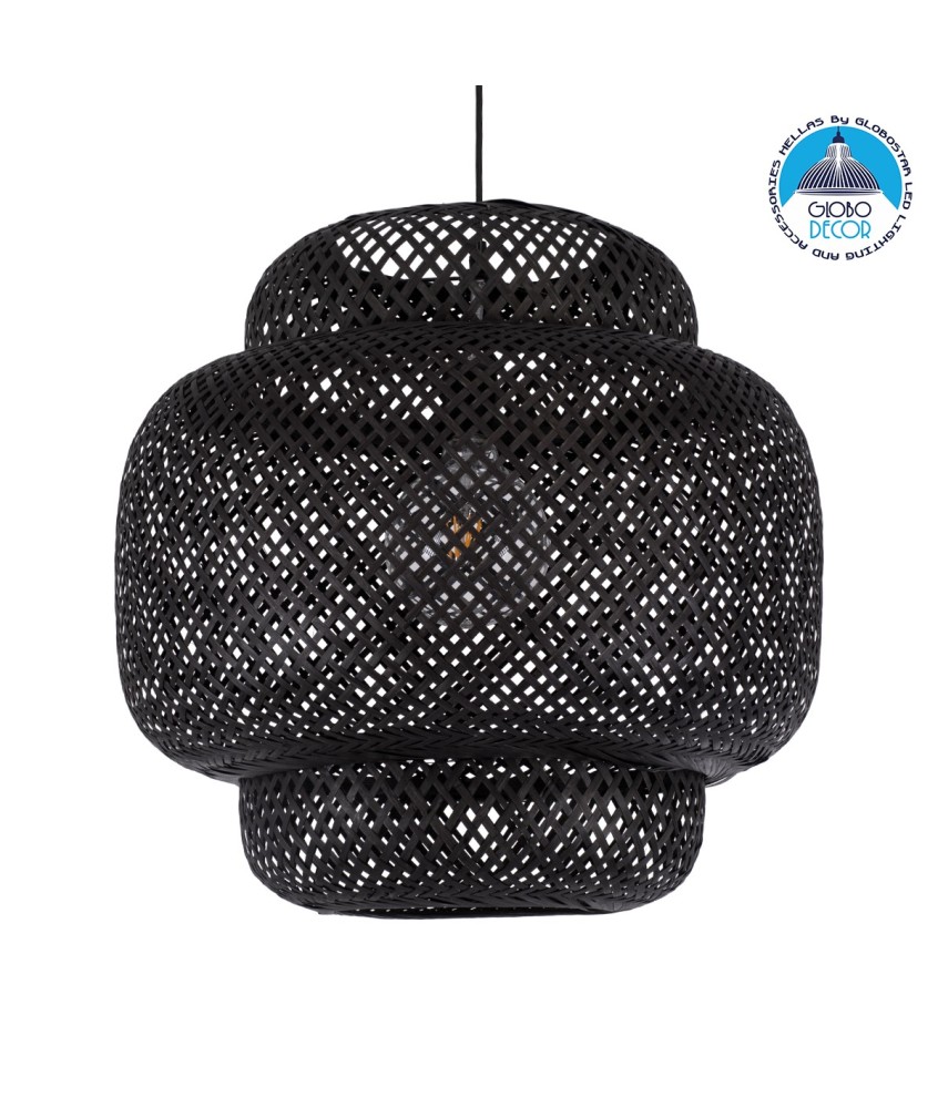 GLOBOSTAR® MALDIVES 00579 Boho Κρεμαστό Φωτιστικό Οροφής με Ντουί 1 x E27 AC 220-240V IP20 - Μαύρο - Μ56 x Π56 x Y54cm